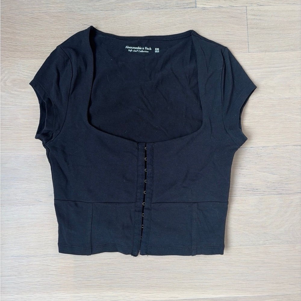 Abercrombie & Fitch Black Scoop-Neck Hook Front Crop Top
